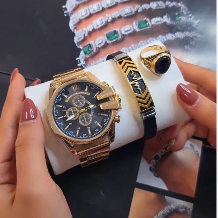 ساعت مردانه همراه با دستبند و گردنبند و حلقه