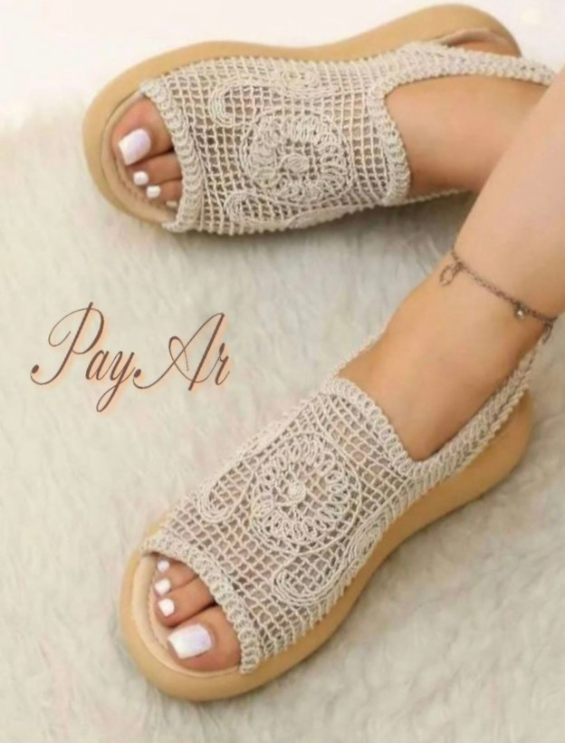 صندل زنانه مدل گیپوری 👡 ✅جنس رویه گیپور ✅زیره از جنس پلیمر ✅ دور دوخت شده
