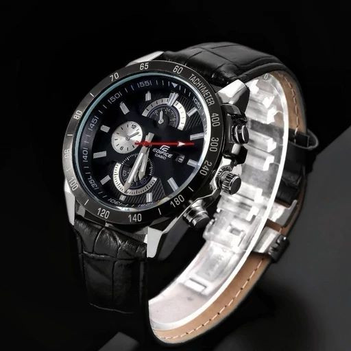 CASIO EDIFICE ♧ مردانه سفارشی با کیفیت عالی دارای روز شمار ✅قفل کلیپسی ✅ طرح کرنوگراف ضدآب بند چرم فیکسی موتورکوارتز قاب رنگ ثابت طرح کوکو