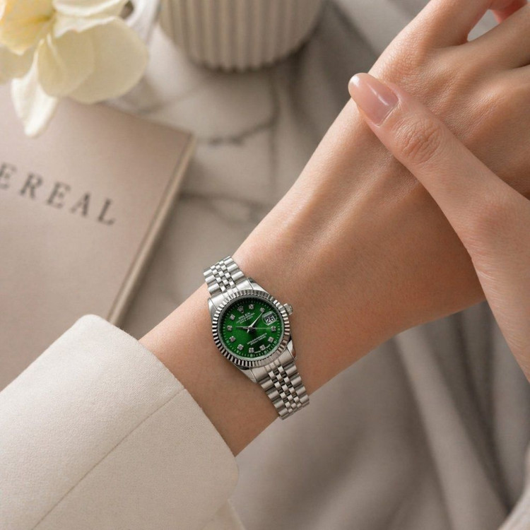 Rolex datejust #زنانه موتور ژاپن سبک دارای روزشمار ضدآب بند استیل رنگ ثابت شیشه تلسکوپی