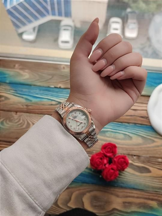 Rolex datejust #زنانه موتور ژاپن سبک دارای روزشمار ضدآب بند استیل رنگ ثابت شیشه تلسکوپی