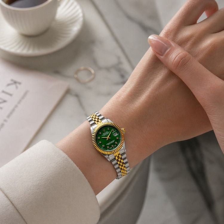 Rolex datejust #زنانه موتور ژاپن سبک دارای روزشمار ضدآب بند استیل رنگ ثابت شیشه تلسکوپی