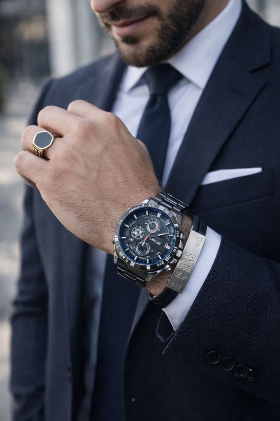 casio edifice forrad Iik Walar ساعت مردانه طرح سه موتور موتور ضداب دارای روزشمار بند و قفل استیل رنگ ثابت شیشه کریستال ضدخش 🔥 دستبند چرم دوبل با پلاک