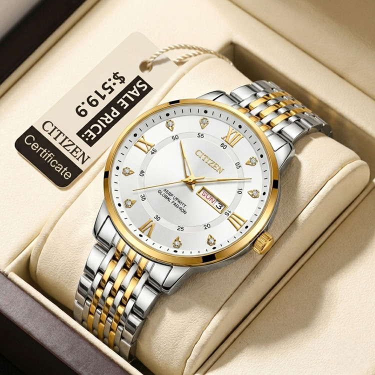 ☑️CITIZEN Collection 2026 Man watch سیتیزن مردونه 《ویژگی های محصول 》 موتور کوارتز کارت گارانتی مقاوم در برابر آب دارای روز شمار ایام هفته صفحه شب نما بند فولاد استیل قفل پروانه ای استیل مخفی