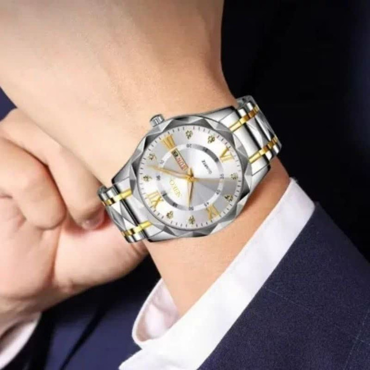 CITIZEN SEIKO For men ساع بند استیل طرح #الماس موتور کوارتز شرکتی دو تقویم (نمایش ایام ماه و هفته) بند استیل رنگ ثابت شیشه کریستال نشکن ضدآب