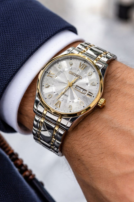 CITIZEN SEIKO For men ساع بند استیل طرح #الماس موتور کوارتز شرکتی دو تقویم (نمایش ایام ماه و هفته) بند استیل رنگ ثابت شیشه کریستال نشکن ضدآب