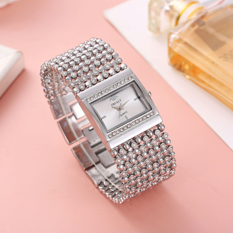 ☑️TIFFANY jewellery ♤تیفانی مکعبی خاص طرح تیفانی قفل دستبندی موتورکوارتز قاب نگینی بند دستبندی پهن