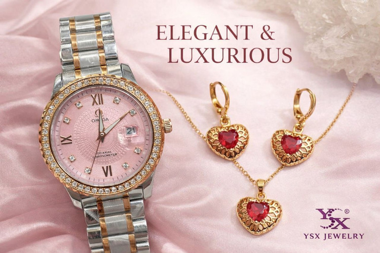 omega قطر صفحه ۳۰ میلی متر موتور ژاپن دارای روزشمار قاب نگین دار بند و قفل استیل شیشه کریستال حک لوگو برروی دسته موتور
