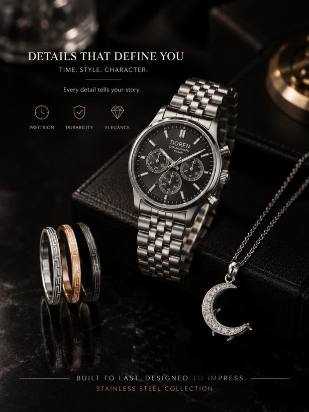 ROMANSON EMPOWER برای بانوان موتور کوارتز ضدآب قفل کلیپسی بنداستیل رنگ ثابت قاب استیل طرح سه موتور دارای روز شمار بند اجری