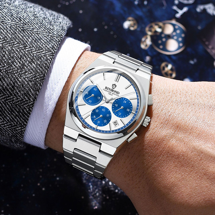☑️BIN BOND 《highe quality》 Original watch ⌚️بین باند مدلی نو مردونه پرطرفدار مقاوم دربرابر آب برندشرکتی اوریجینال کارت گارانتی شب نما کرنوگراف