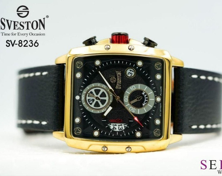 SVESTON 8236 Original FOR MEN سویستون اصلی طرح سه موتور دارای روز شمار چرم اصلی دور دوز ضدآب بند چرم اصل موتور ژاپن قاب رنگ ثابت