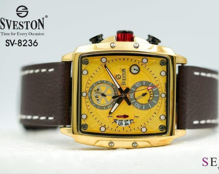 SVESTON 8236 Original FOR MEN سویستون اصلی طرح سه موتور دارای روز شمار چرم اصلی دور دوز ضدآب بند چرم اصل موتور ژاپن قاب رنگ ثابت