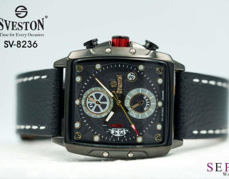 SVESTON 8236 Original FOR MEN سویستون اصلی طرح سه موتور دارای روز شمار چرم اصلی دور دوز ضدآب بند چرم اصل موتور ژاپن قاب رنگ ثابت