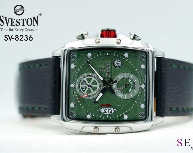 SVESTON 8236 Original FOR MEN سویستون اصلی طرح سه موتور دارای روز شمار چرم اصلی دور دوز ضدآب بند چرم اصل موتور ژاپن قاب رنگ ثابت