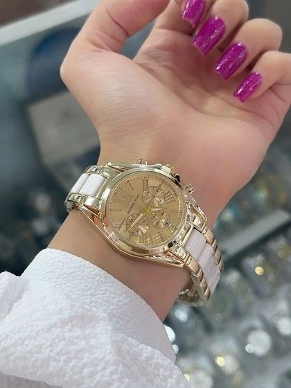 MICHAEL KORS FOR LADY'S ساعت زنانه بند #سرامیکی قفل مخفی دور استیل کیفیت عالی رنگ ثابت ضدآب سایز صفحه حدود 30میلیمتر