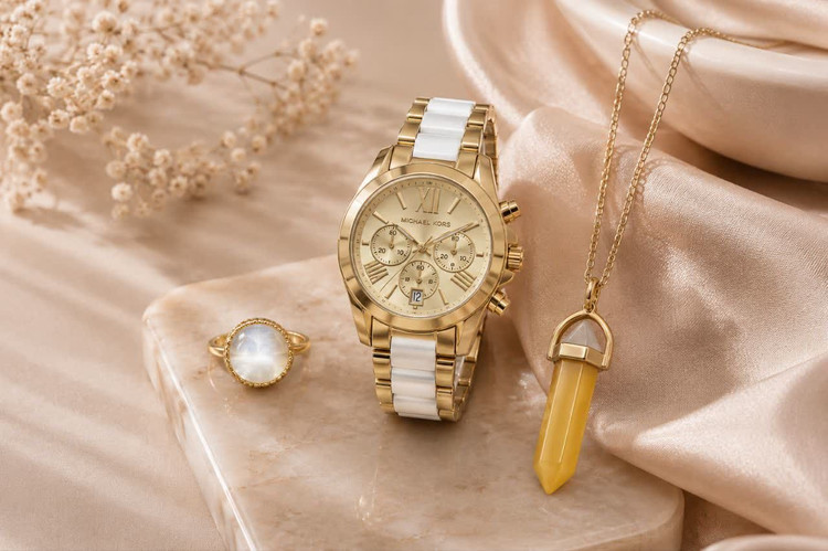 MICHAEL KORS FOR LADY'S ساعت زنانه بند #سرامیکی قفل مخفی دور استیل کیفیت عالی رنگ ثابت ضدآب سایز صفحه حدود 30میلیمتر