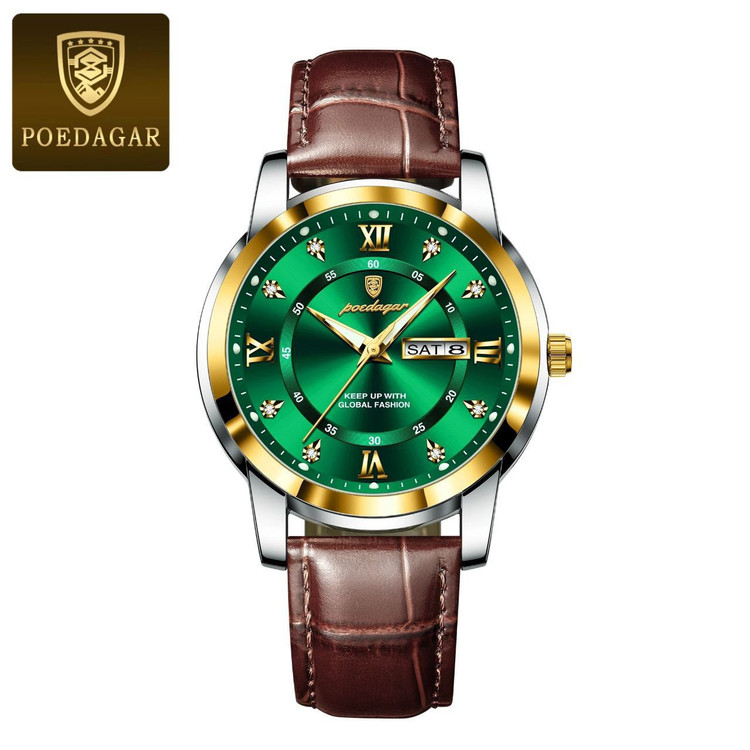 🔘 POEDAGAR 《highe quality》 پوداگار مدلی نو مقاوم دربرابر آب🏊♂💦 رفرانس ۷۰۴۵ بندچرمی دارای روز شمار ایام هفته صفحه الماسی شب نما قفل کمربندی شیشه سافایر