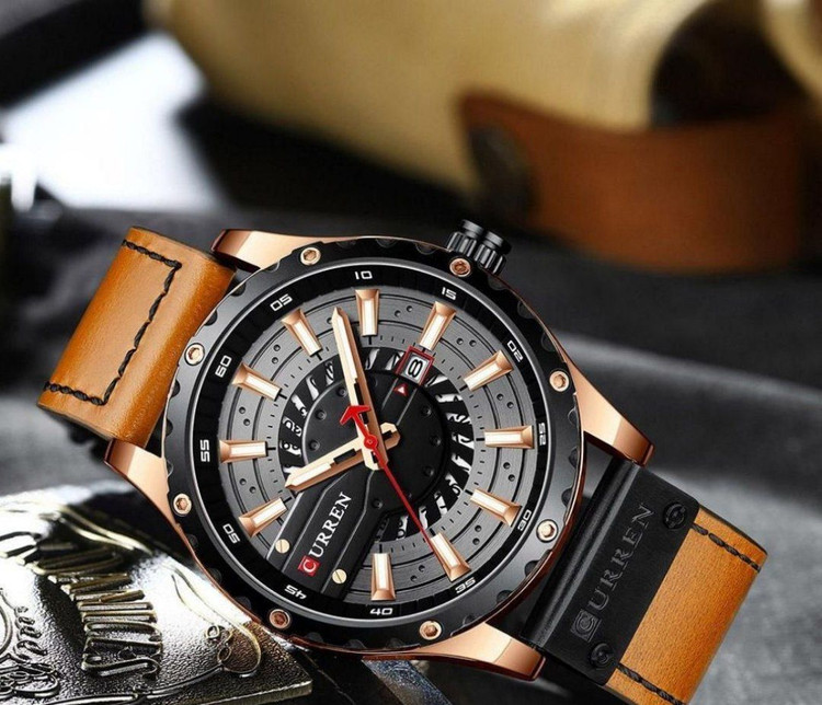 ORIGINAL Full date curren 8374 ❌شاهکار طراحی کمپانی کورن ❌اصلی موتور فولتایم موتور ژاپن ضدآب بند چرم قاب فول استیل شیشه ضدخش ❌