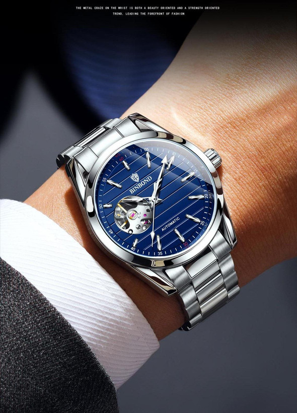 ☑️BIN BOND 《highe quality》 Original watch ⌚️بین باند مدلی نو مناسب آقایان سبک تجاری موتور اتوماتیک مقاوم دربرابر آب برندشرکتی اوریجینال پشت قاب نمایشگر موتور کارت گارانتی ضخامت ۱۴میل قطر صفحه ۴۳میل بند استیل فولاد شیشه سافایر شب نما قفل