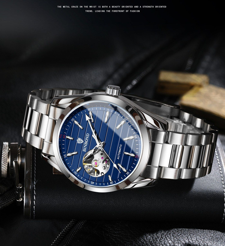 ☑️BIN BOND 《highe quality》 Original watch ⌚️بین باند مدلی نو مناسب آقایان سبک تجاری موتور اتوماتیک مقاوم دربرابر آب برندشرکتی اوریجینال پشت قاب نمایشگر موتور کارت گارانتی ضخامت ۱۴میل قطر صفحه ۴۳میل بند استیل فولاد شیشه سافایر شب نما قفل