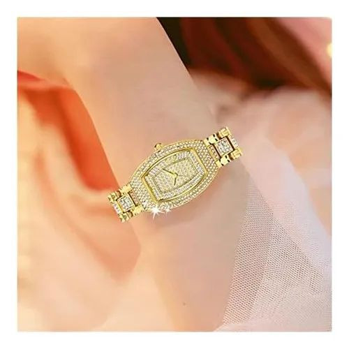 شارژ مجدد Cartier Gold For women "در لحظه؛بدرخشید" #مجلسی رنگ ثابت ضدآب بند نگین دار صفحه رومی قاب دور نگین