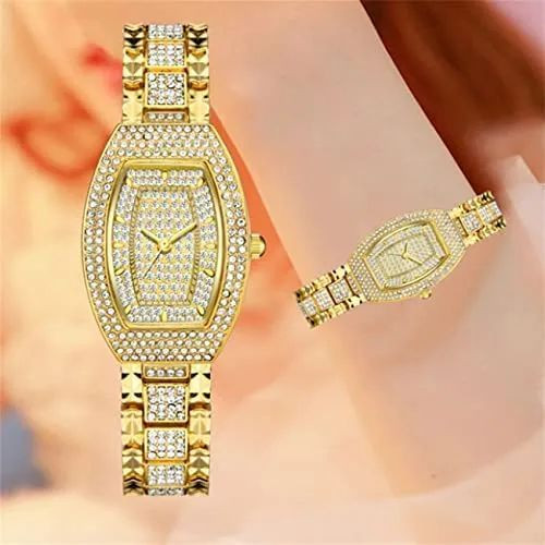 شارژ مجدد Cartier Gold For women "در لحظه؛بدرخشید" #مجلسی رنگ ثابت ضدآب بند نگین دار صفحه رومی قاب دور نگین