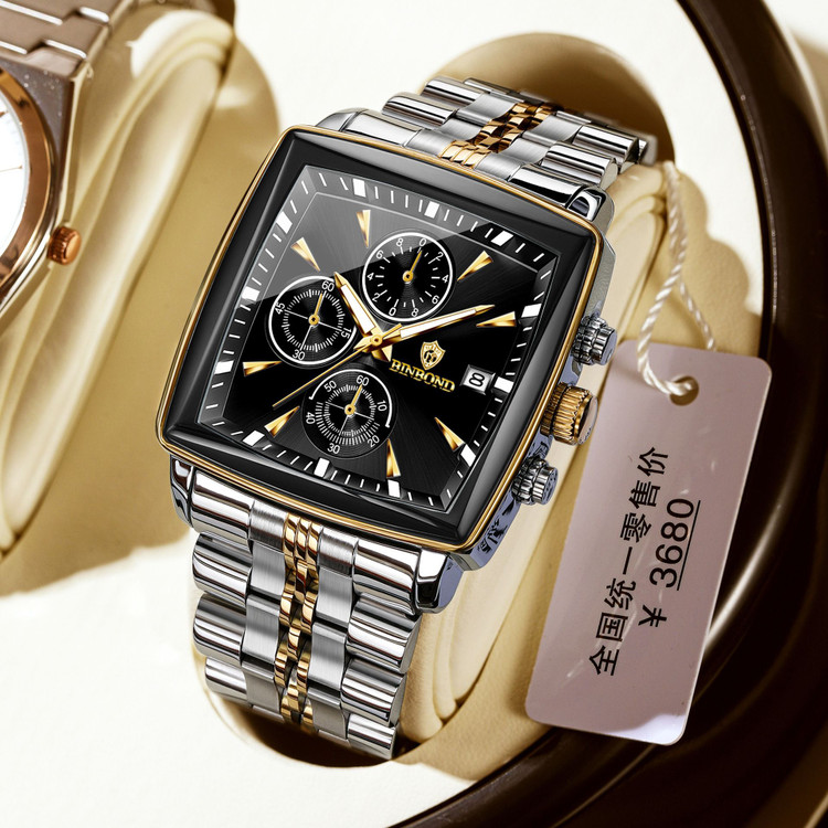 ☑️BIN BOND 《highe quality》 Original watch ⌚️بین باند مدلی نو مناسب آقایان مقاوم دربرابر آب کرنوگراف برندشرکتی اوریجینال کارت گارانتی دارای روز شمار ضخامت ۱۱میل قطر صفحه ۴۰.۵میل بند استیل فولاد شیشه سافایر شب نما قفل دو پروانه موتور کوارتز