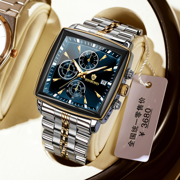 ☑️BIN BOND 《highe quality》 Original watch ⌚️بین باند مدلی نو مناسب آقایان مقاوم دربرابر آب کرنوگراف برندشرکتی اوریجینال کارت گارانتی دارای روز شمار ضخامت ۱۱میل قطر صفحه ۴۰.۵میل بند استیل فولاد شیشه سافایر شب نما قفل دو پروانه موتور کوارتز