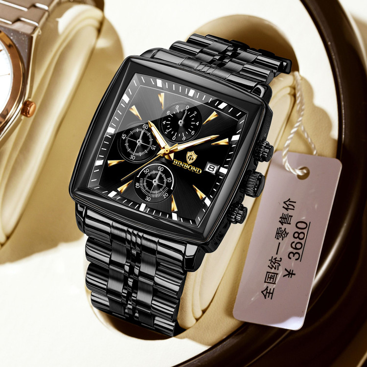 ☑️BIN BOND 《highe quality》 Original watch ⌚️بین باند مدلی نو مناسب آقایان مقاوم دربرابر آب کرنوگراف برندشرکتی اوریجینال کارت گارانتی دارای روز شمار ضخامت ۱۱میل قطر صفحه ۴۰.۵میل بند استیل فولاد شیشه سافایر شب نما قفل دو پروانه موتور کوارتز