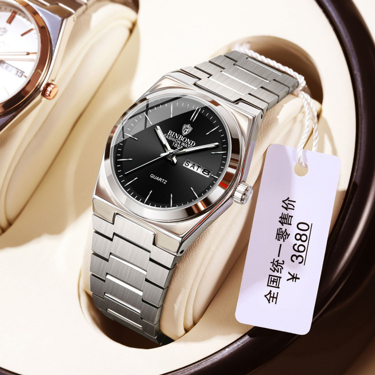 ☑️BIN BOND 《highe quality》 🔥Original watch ⌚️بین باند مدلی نو مناسب خانمها مقاوم دربرابر آب برندشرکتی اوریجینال کارت گارانتی دارای روز شمار ضخامت ۱۱میل قطر صفحه ۴۴میل ایام هفته بند استیل فولاد شیشه سافایر شب نما قفل دو پروانه موتور کوارتز 📌شارژ ۷ رنگ متنوع
