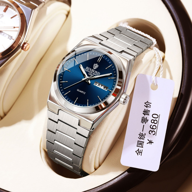 ☑️BIN BOND 《highe quality》 🔥Original watch ⌚️بین باند مدلی نو مناسب خانمها مقاوم دربرابر آب برندشرکتی اوریجینال کارت گارانتی دارای روز شمار ضخامت ۱۱میل قطر صفحه ۴۴میل ایام هفته بند استیل فولاد شیشه سافایر شب نما قفل دو پروانه موتور کوارتز 📌شارژ ۷ رنگ متنوع