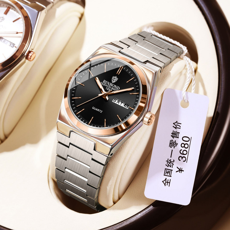 ☑️BIN BOND 《highe quality》 🔥Original watch ⌚️بین باند مدلی نو مناسب خانمها مقاوم دربرابر آب برندشرکتی اوریجینال کارت گارانتی دارای روز شمار ضخامت ۱۱میل قطر صفحه ۴۴میل ایام هفته بند استیل فولاد شیشه سافایر شب نما قفل دو پروانه موتور کوارتز 📌شارژ ۷ رنگ متنوع