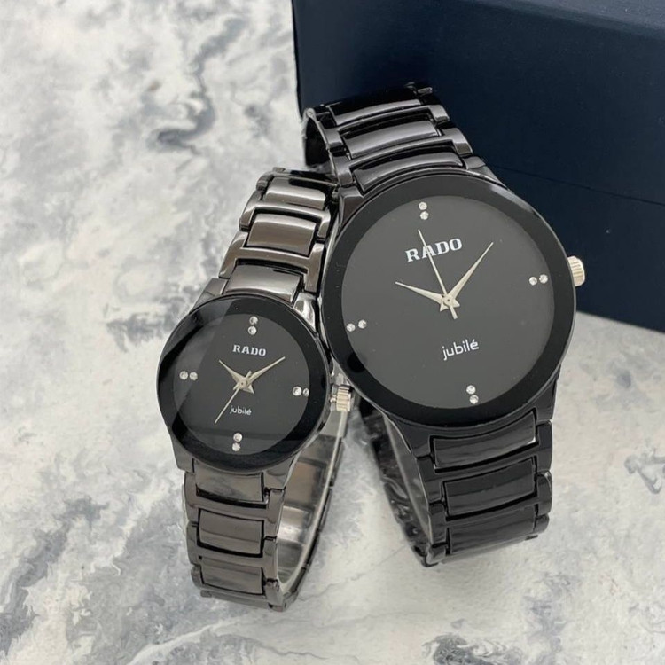 RADO JUBILE set طرح #سرامیکی موتور ژاپن دارای روزشمار بند استیل رنگ ثابت شیشه کریستال ضدخش ضدآب