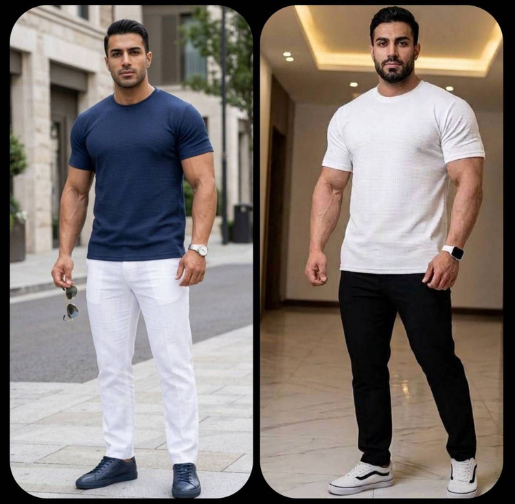 تیشرت تک مرد انه یقه گرد جنس بیسکوییتی