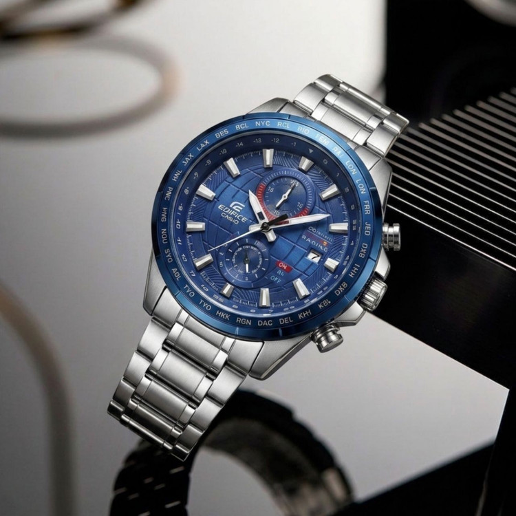 ☑️casio Cornograf کاسیو مردونه ادی فایس کرنوگراف دارای روزشمار قفل کلیپسی ضامن دار بند استیل