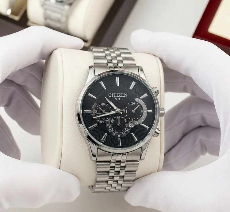 ☑️CITIZEN Man collection سیتیزن مردونه بند استیل قفل کلیپسی قاب سیلور دارای روز شمار طرح کرنو