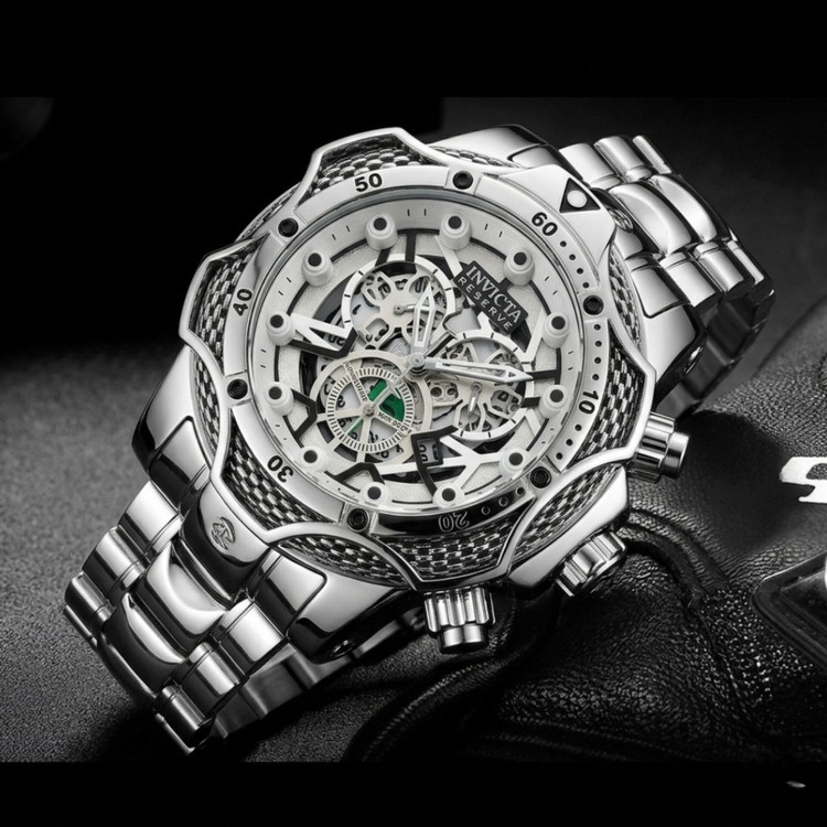 ☑️INVICTA ☆اینویکتا گودزیلا ▪︎مناسب آقایان خاص پسند موتور کوارتز صفحه اسکلتون دارای روز شمار بند استیل تاچیمتر قفل کلیپسی