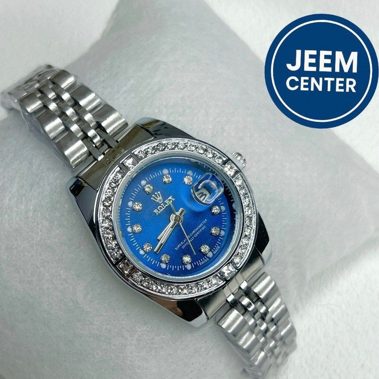 Rolex رولکس dajust دورنگین موتور ضدآب دارای روزشمار مارک حک شده رولکس بر روی پیچ تنظیم بند استیل رنگ ثابت شیشه (تلسکوپی) کریستال ضدخش