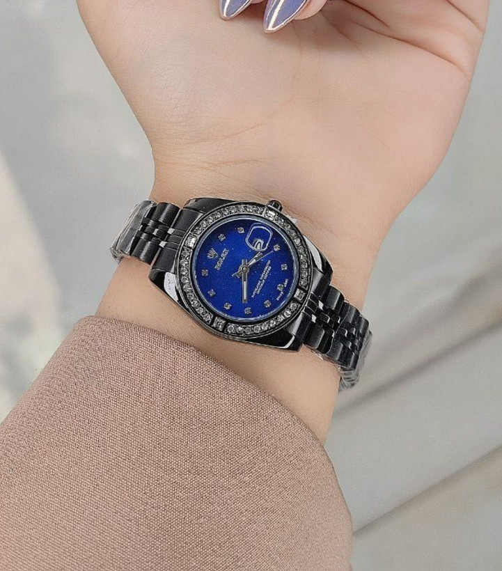 Rolex رولکس dajust دورنگین موتور ضدآب دارای روزشمار مارک حک شده رولکس بر روی پیچ تنظیم بند استیل رنگ ثابت شیشه (تلسکوپی) کریستال ضدخش