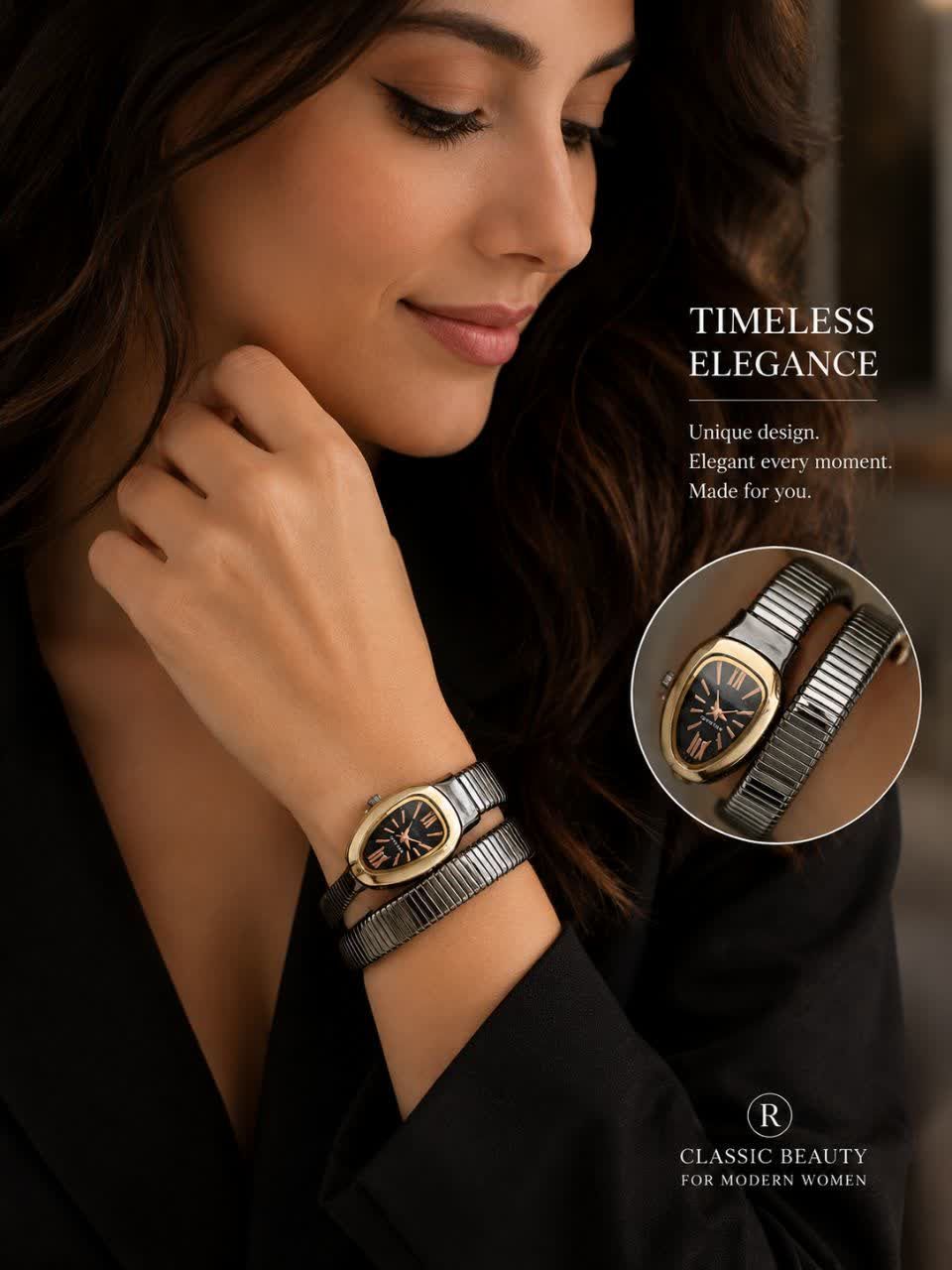 Bvlgari  ❌ساعت بولگاری ماری برای خانمها  موتور ضدآب  بند استیل ( ۳ دور ) فنری  قاب دورنگین شیشه کریستال (ضدخش)