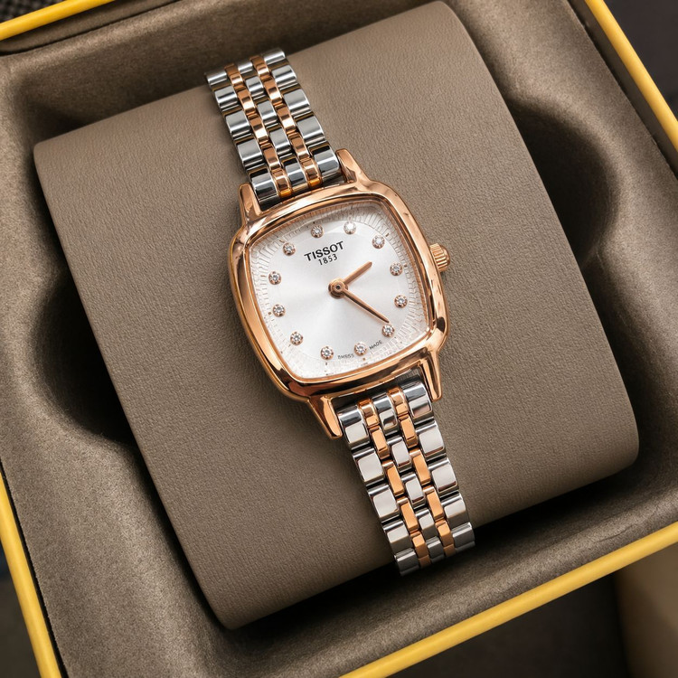 ☑️TISSOT 🔥highe quality 🫶زنونه تیسوت دویل رفرانس T 1983 قفل استیل پروانه ای مقاوم دربرابر آب صفحه نگین دار بند استیل صفحه مربعی موتور کوارتز