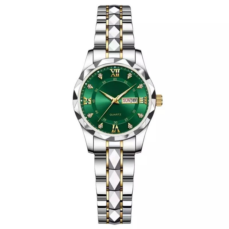 CITIZEN SEIKO For women ساع بند استیل طرح #الماس موتور کوارتز شرکتی دو تقویم (نمایش ایام ماه و هفته) بند استیل رنگ ثابت شیشه کریستال نشکن ضدآب