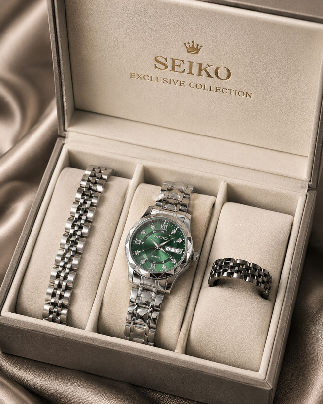 CITIZEN SEIKO For women ساع بند استیل طرح #الماس موتور کوارتز شرکتی دو تقویم (نمایش ایام ماه و هفته) بند استیل رنگ ثابت شیشه کریستال نشکن ضدآب
