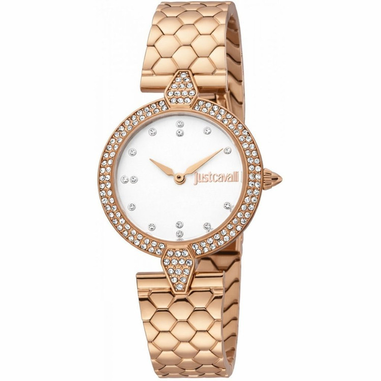 justcavall 6247 Original for women برای خانمها موتور ژاپن ضدآب قاب و بند استیل رنگ ثابت آنتی آلرژی درب پشت اصلی شیشه ضدخش قفل استیل پروانه بدنه حکاکی