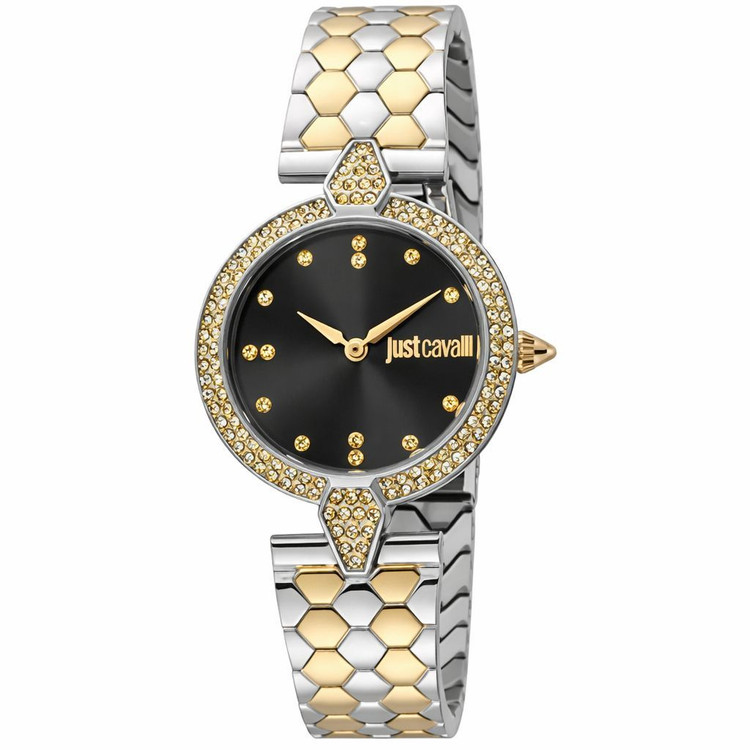 justcavall 6247 Original for women برای خانمها موتور ژاپن ضدآب قاب و بند استیل رنگ ثابت آنتی آلرژی درب پشت اصلی شیشه ضدخش قفل استیل پروانه بدنه حکاکی