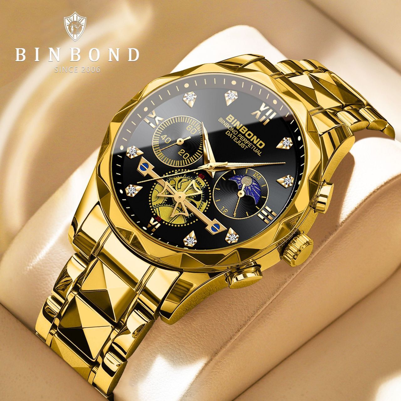 ☑️BIN BOND   《highe quality》       🫆Original watch               ⌚️بین باند مدلی نو     مردونه پرطرفدار  مقاوم دربرابر آب برندشرکتی اوریجینال  کارت گارانتی  نمایش مون استار  شب نما کرنوگراف  دارای روز شمار  ایام هفته  بند استیل فولاد شیشه سافایر  قفل دو پروانه  موتور کوارتز