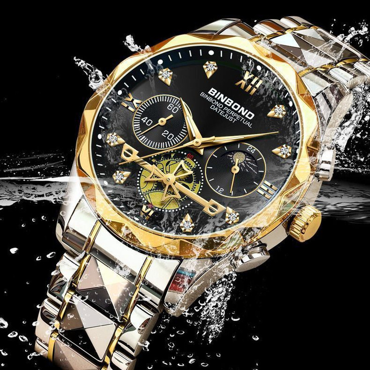 ☑️BIN BOND 《highe quality》 Original watch ⌚️بین باند مدلی نو مردونه پرطرفدار مقاوم دربرابر آب برندشرکتی اوریجینال کارت گارانتی نمایش مون استار شب نما کرنوگراف دارای روز شمار ایام هفته بند استیل فولاد شیشه سافایر قفل دو پروانه موتور کوارتز