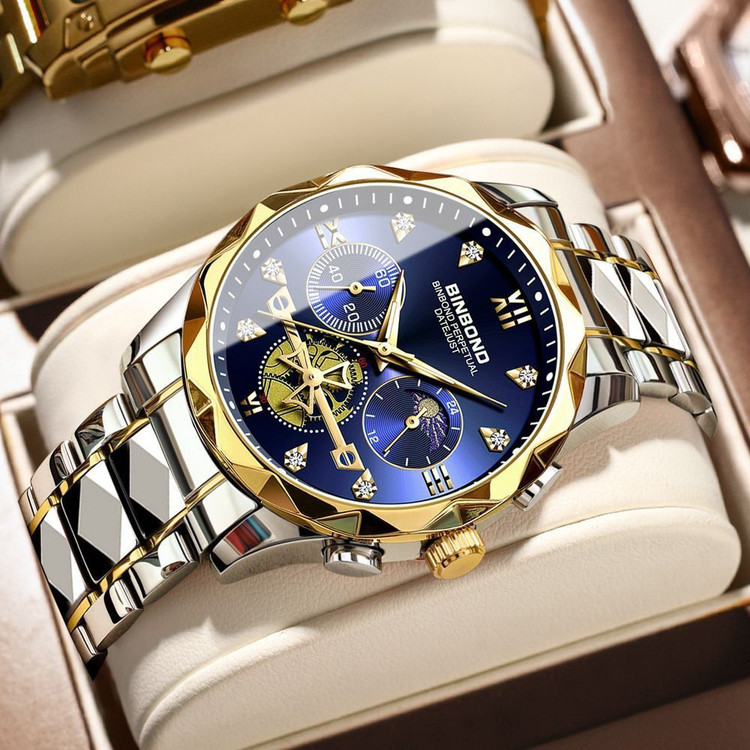 ☑️BIN BOND 《highe quality》 Original watch ⌚️بین باند مدلی نو مردونه پرطرفدار مقاوم دربرابر آب برندشرکتی اوریجینال کارت گارانتی نمایش مون استار شب نما کرنوگراف دارای روز شمار ایام هفته بند استیل فولاد شیشه سافایر قفل دو پروانه موتور کوارتز
