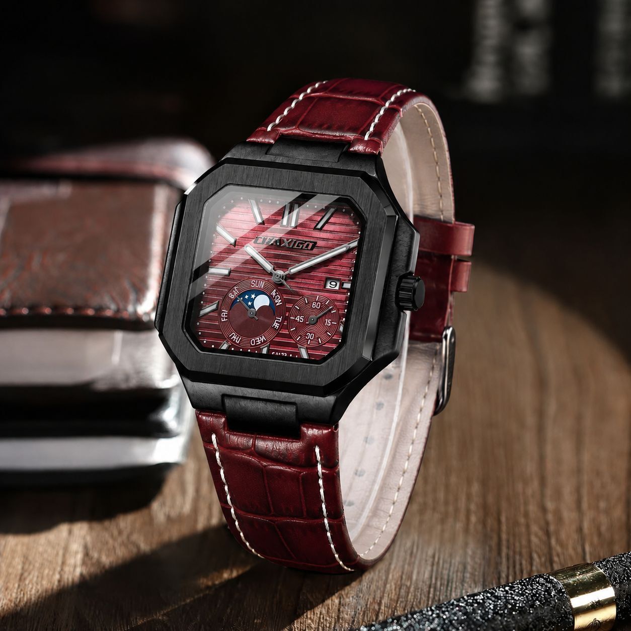 ☑️CHAXIGO  New collection ✨️   Original watch   《highe quality》                       🔥چاکسیگو  دژاوو  💥ویژگی های محصول  دارای کارت گارانتی  روز شمار برند شرکتی  کیفیت عالی صفحه شب نما   بند چرمی ضخامت ۱۴میلی متر قطر صفحه ۴۰.۵میل ضدآب  شیشه معدنی رنگ ثابت  قفل کمربندی  موتور کوارتز