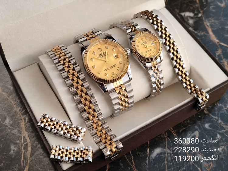 ❌شارژ مجدد Rolex Day-Date Set موتور ژاپن دارای روزشمار مارک رولکس بر روی قفل بند استیل رنگ ثابت شیشه کریستال (تلسکوپی) ضدآب